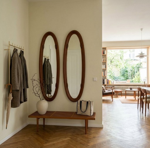Campo E Graffi Oval Shell Mid-Century Teak Mirrors 1960s – spiegels, Wood (photo 2 of 9)