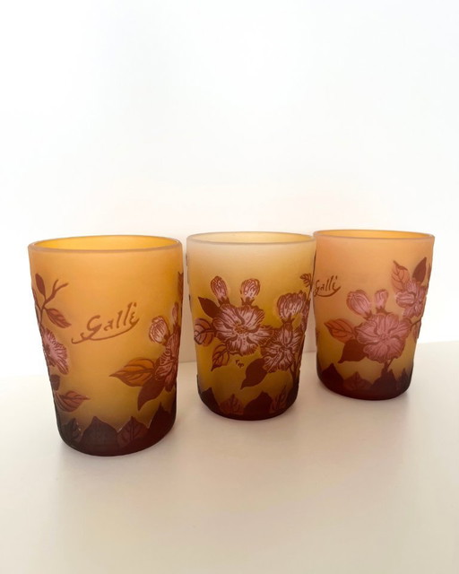 3er-Set Gläser im Stil von Gallé – Florales Jugendstil-Design