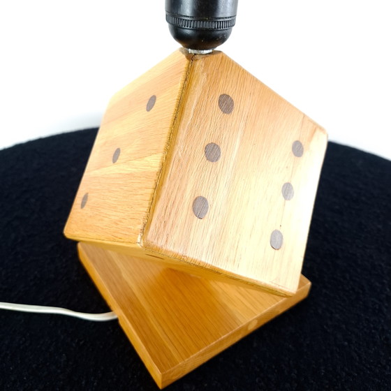 Image 1 of Vintage wooden dice lamp base with pleated shade, 1970s
