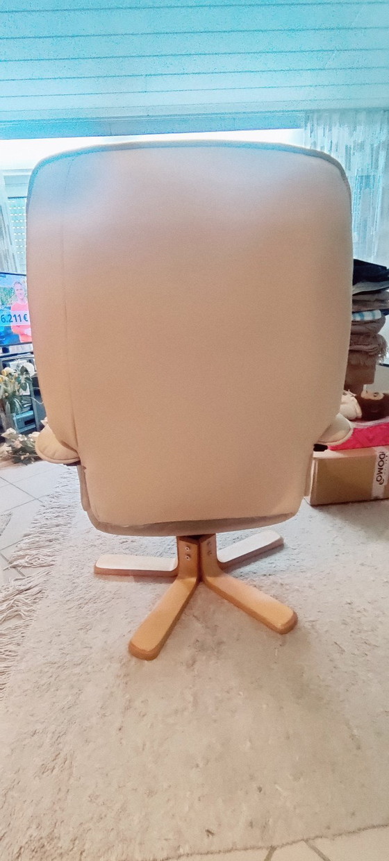 Verstellbarer Sessel aus Leder, Beige, Verstellbarer relaxsessel, Holz, Modern (Foto 5 von 7)