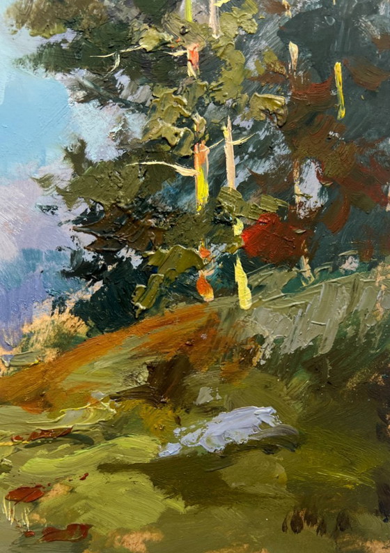 Image 1 of Dipinto ad olio originale, Paesaggio in giornata di campo, Nel cuore della foresta