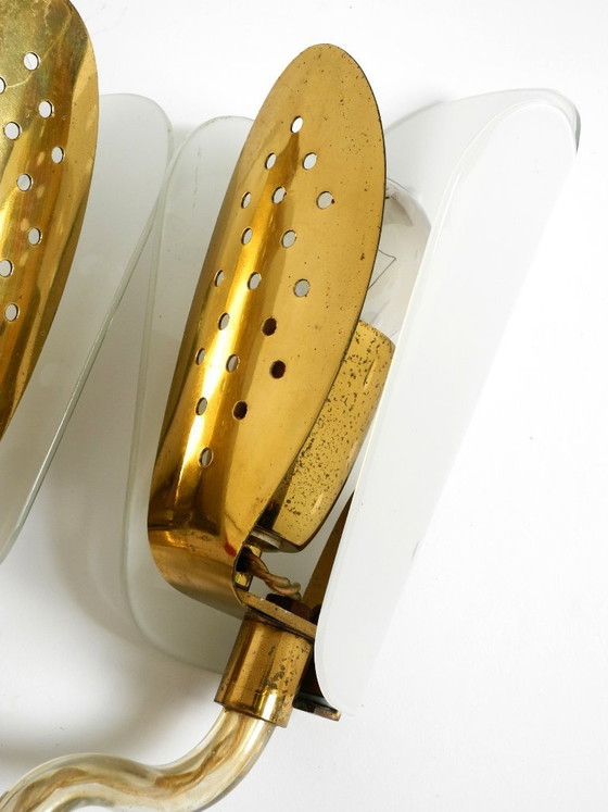 Image 1 of Very beautiful large original Mid Century Modern wall lamp made of brass and glass