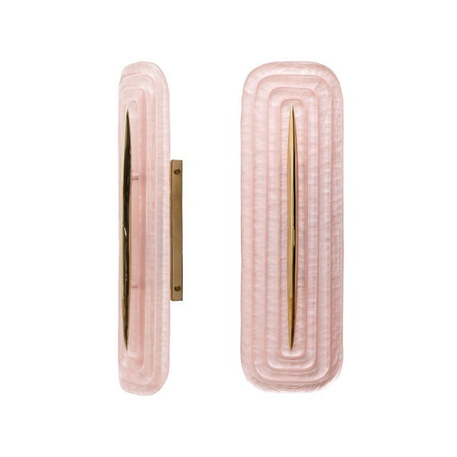 Set van twee moderne wandlampen van Murano-glas in roze en messing, Italië