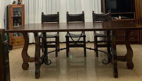 Image 1 of Solid wood and iron table for 12 people