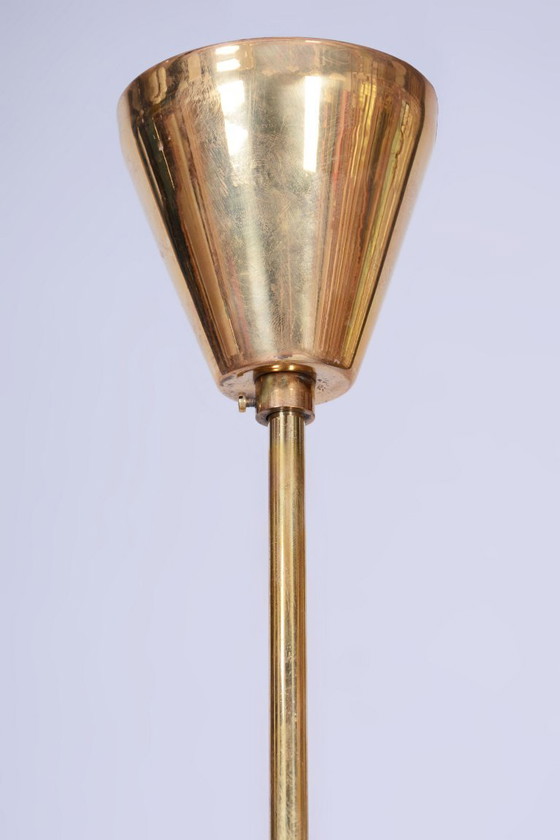 Gerestaureerde kroonluchter uit het midden van de eeuw, door Kamenický Šenov, messing, glas, Tsjechisch, (photo 7 of 11)