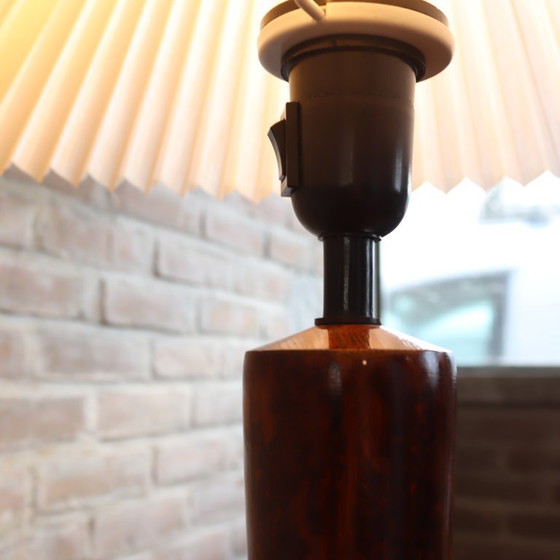Image 1 of Vintage lamp plooikap wit hout zwart groot