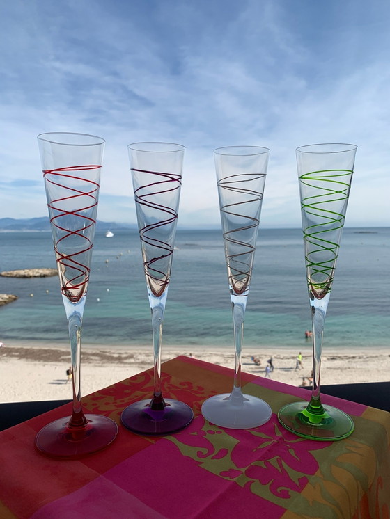 Image 1 of 4X Leonardo Colored Champagne Flûtes With Spiral Motif