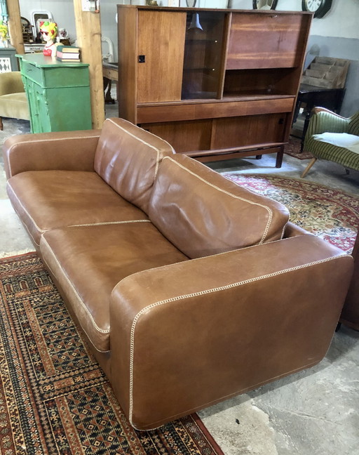 Leather Sofa With Hocker Machalke & Machalke, Cognac Color
