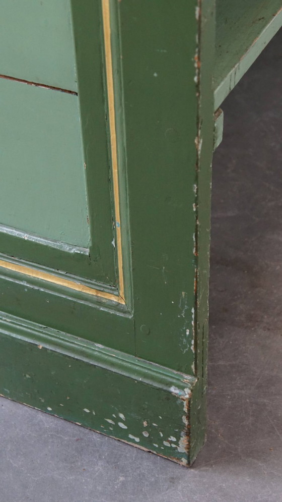 Image 1 of Antico bancone/comò verde della fine del XIX/inizio del XX secolo con piano in marmo