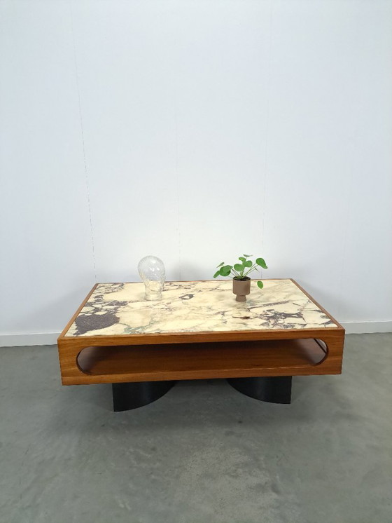 Image 1 of Mesa de centro de teca con gran tapa de mármol