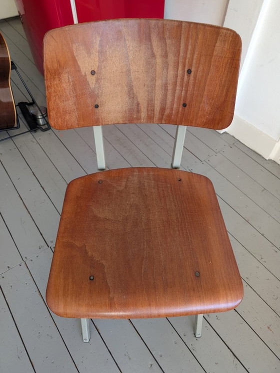 Image 1 of Sedia da pranzo Galvanitas S16 – Vintage – Grigio cemento – Schienale e seduta marroni