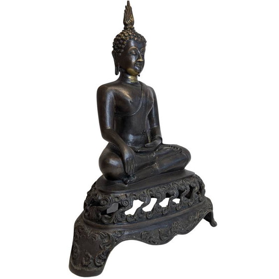 Large Vintage Bronze Thai Buddha Statue - 45cm Sukhothai Style – Sculpture (photo 2 of 10)