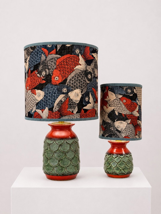 Image 1 of Lampada a sospensione Jasba degli anni '70 con decorazione a forma di ananas e paralume a forma di carpa koi.