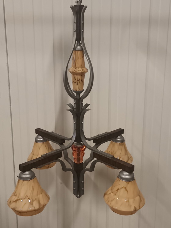 Magnifico Lampadario Art Déco – Metallo, Vetro (photo 8 of 11)
