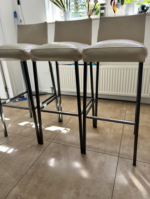 3x Barkrukken Off White Leder