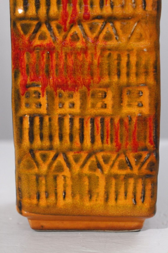 Image 1 of Vaso vintage Bodo Mans & Bay Keramik n° 70-25 arancio e rosso Germania Ovest anni '70