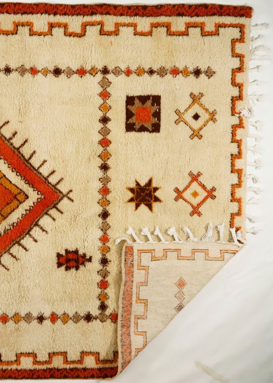 Image 1 of Large Vintage Turkish Tulu Rug – High-Pile Cream & Orange Wool Shaggy Carpet 334 x 242 cm