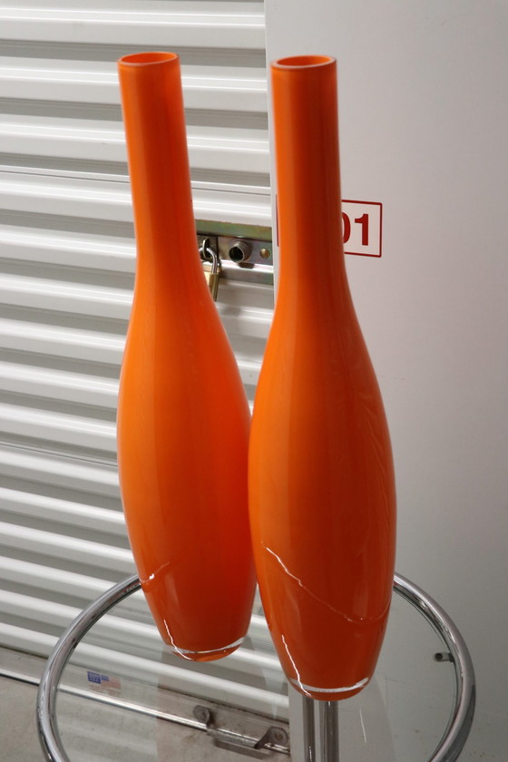 Image 1 of Pair of Large Orange Vases