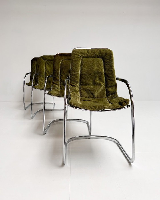 Image 1 of Juego de 4 sillas de alambre cromado diseñadas por Gastone Rinaldi para Rima, década de 1960.
