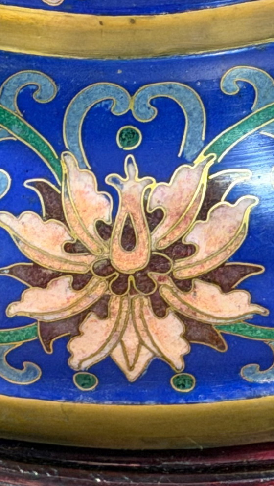 Image 1 of Monumental Chinese Cloisonné Vase - 84 cm With Base - Jingtai Blue Enamel - Impeccable