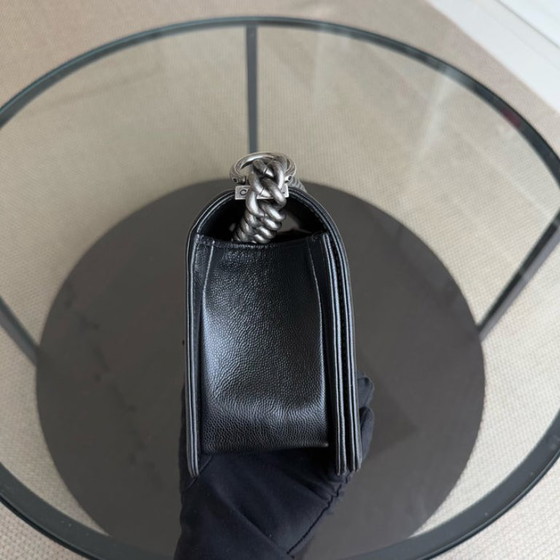 Image 1 of Chanel Boy Medium - Caivar 25CM Quilted Black Ruthenium Silver Hardware