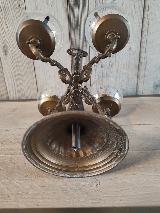 Image 1 of Chandelier de table vintage à 4 bras avec coupes en verre de style baroque