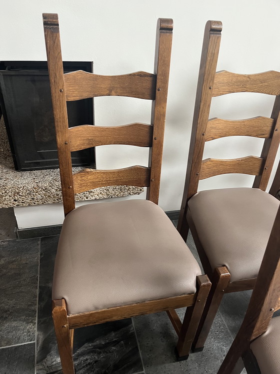 Image 1 of Vintage stoelen met nieuw skai bekleed set van 6