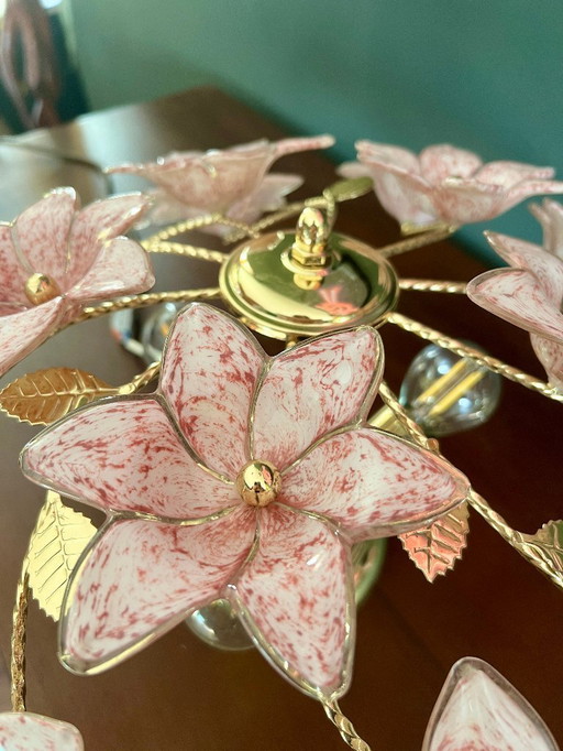 Mid - Century ceiling lamp made of Murano glass flowers. Made in Italy