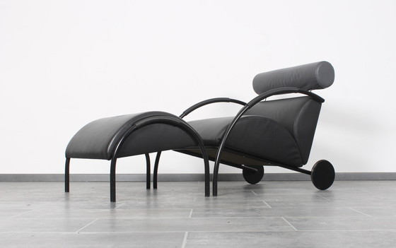 Image 1 of Black Leather Zyklus Lounge Chair + Hocker By Peter Maly For Cor