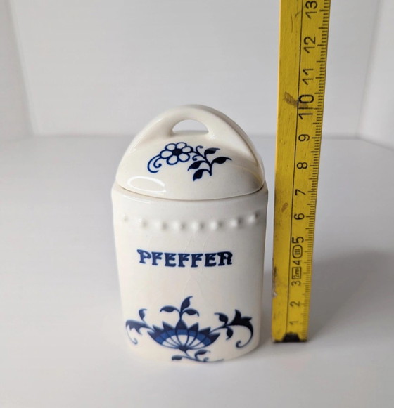 Image 1 of Vintage 6x onion pattern porcelain storage jars containers 