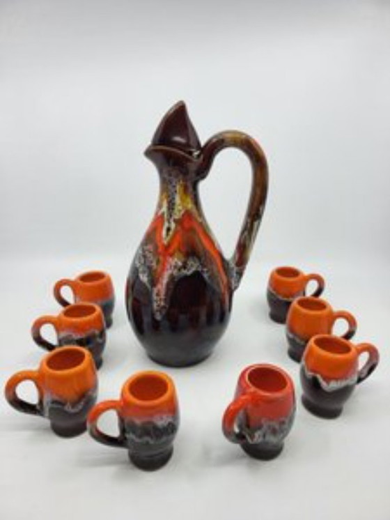 Image 1 of Vallauris keramiek koffieservies Frankrijk Côte-d'Azur 1960 vintage Set van 9