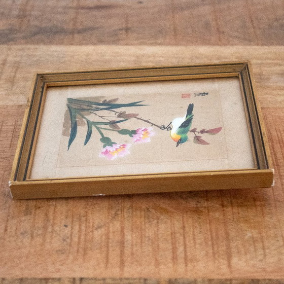 Acquerello cinese vintage su seta: uccelli e fiori – Decorazioni murali, Wood (photo 4 of 8)