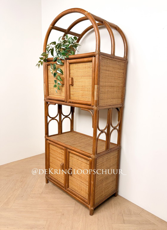Image 1 of Vintage rattan bamboo manou arched cabinet with doors