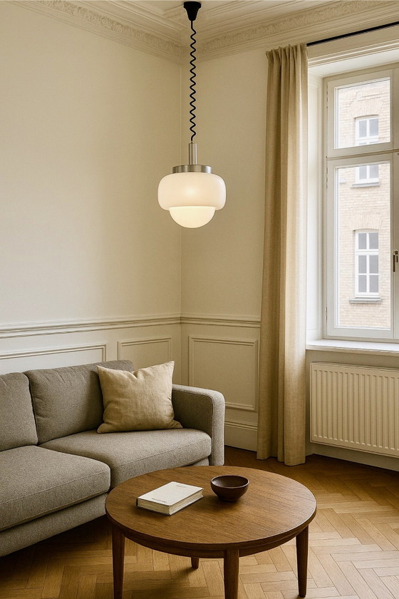 Peill & Putzler Aluminum and Opal Glass Bubble Pendant, Germany, 1960s, Pendant lamps, Aluminium, Black (photo 3 of 10)