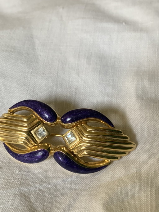 Broche-Pendentif Vintage GUY LAROCHE Signée - Plaqué Or et Émail Aubergine - (7x3 cm) – cadeaus, Other (photo 2 of 9)