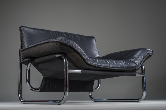 Image 1 of Bauhaus Lounge Chair in Black Leather attributed to Johan Bertil Häggström for Swed-Form / Ikea, Sweden, 1970s