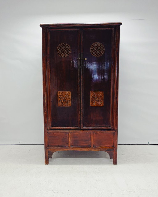 Antique Chinese Cabinet with Carved Wood Details