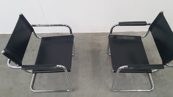 Image 1 of Mart Stam S34 vintage stoelen Fasem Italië 1970s tuigleer bauhaus