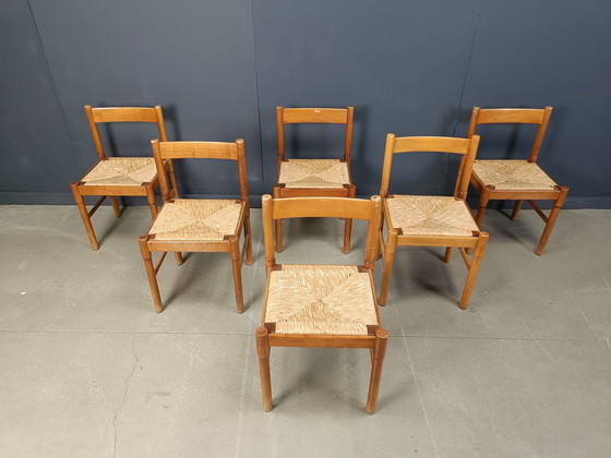 Image 1 of Italienische Esszimmerstühle aus Korbgeflecht, 1970er Jahre