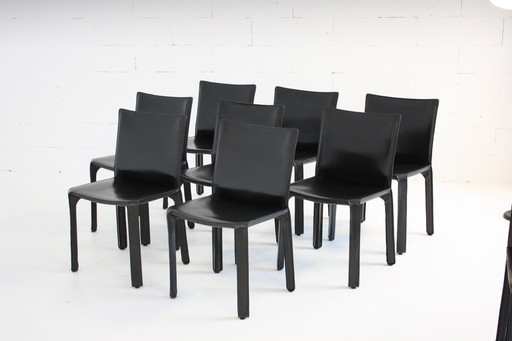 8x CAB 412 2x CAB 413 Set Side Arm Chair Esszimmerstuhl Leder Schwarz Cassina Mario Bellini