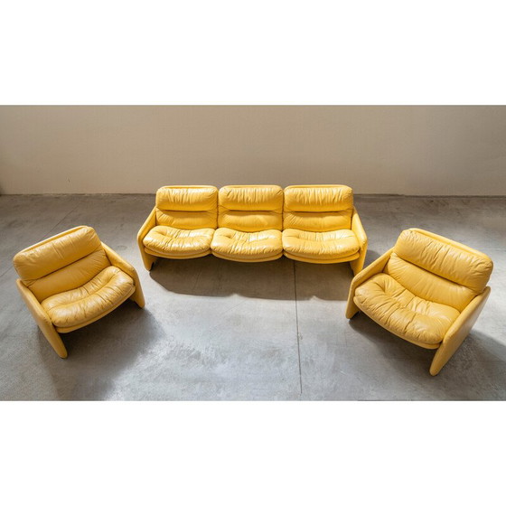 Image 1 of Vintage yellow leather seating set by Ammannati and Vitelli for Brunati, Italy 1970