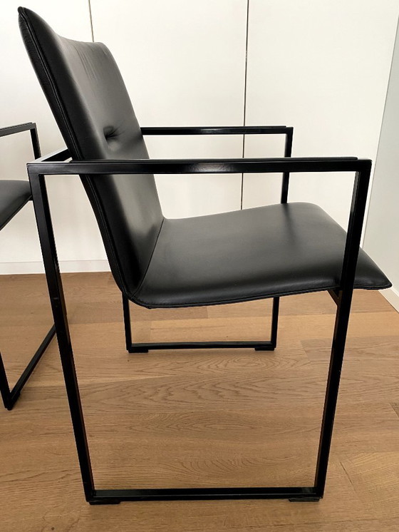 Image 1 of 6x zwart leren Arco Frame stoelen