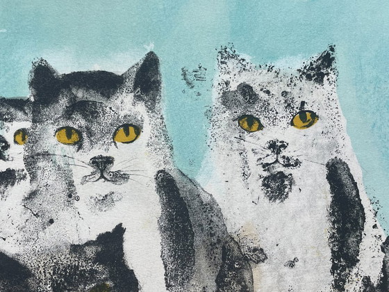 Image 1 of Leonor Fini – Gatos, litografía rara sobre papel Rives, circa 1970