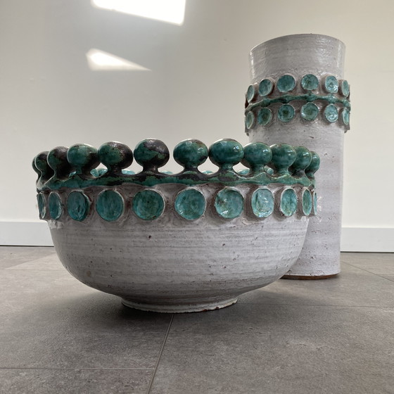 Image 1 of Paire unique de vases de sol en céramique faits à la main - style lave grasse - vers 1960/70