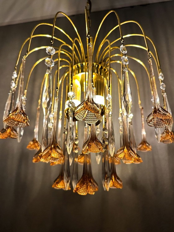 Image 1 of Vintage roze bloemen kroonluchter