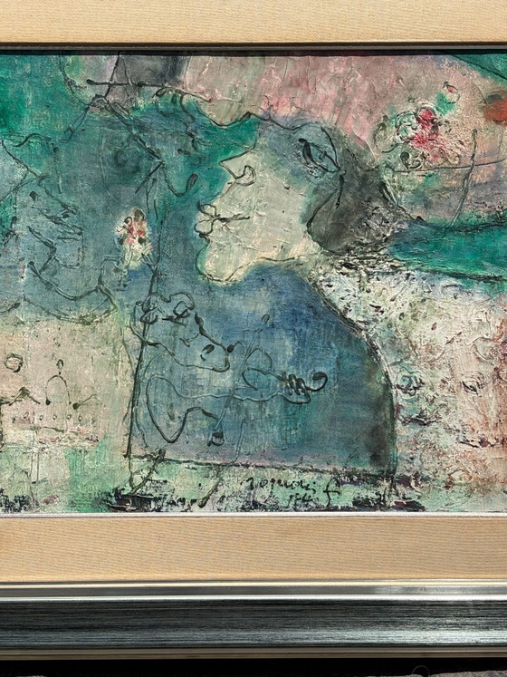 Oil on Canvas by Franco Rognoni, 'Lady with Suitors', 1974 – Paintings & Drawings, Modern (photo 2 of 10)