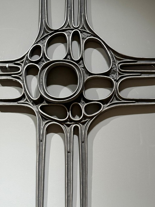 Brutalist wall panel, casted from alumium, 1970s