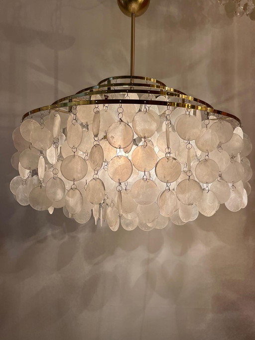 Lustre pendentif Capiz Lampe en coquillage perlé XL
