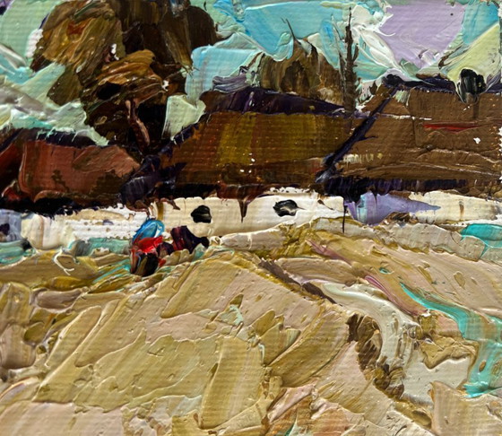Image 1 of Original Oil Painting Village Day Landscape We are returning home