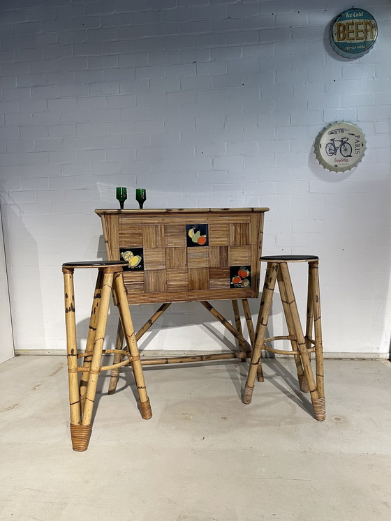 Image 1 of Vintage bamboe bar retro barkruk 